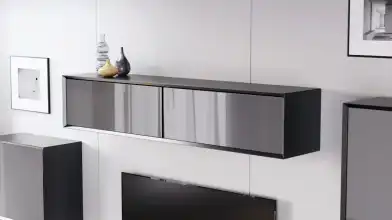 Шкаф навесной двухдверный горизонтальный Glass, цвет Черный + Серый фото - 5 - превью